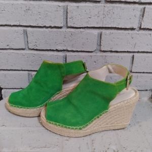 KENNETH COLE NY Size 9M Green Espadrille Slingback ODETTE Peep Toe Wedges